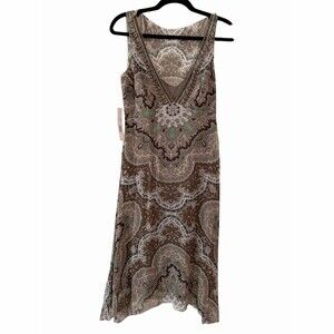 Gianni Bini Silk Josephine Dress Size 4 Multicolor Paisley Beaded Midi NWT